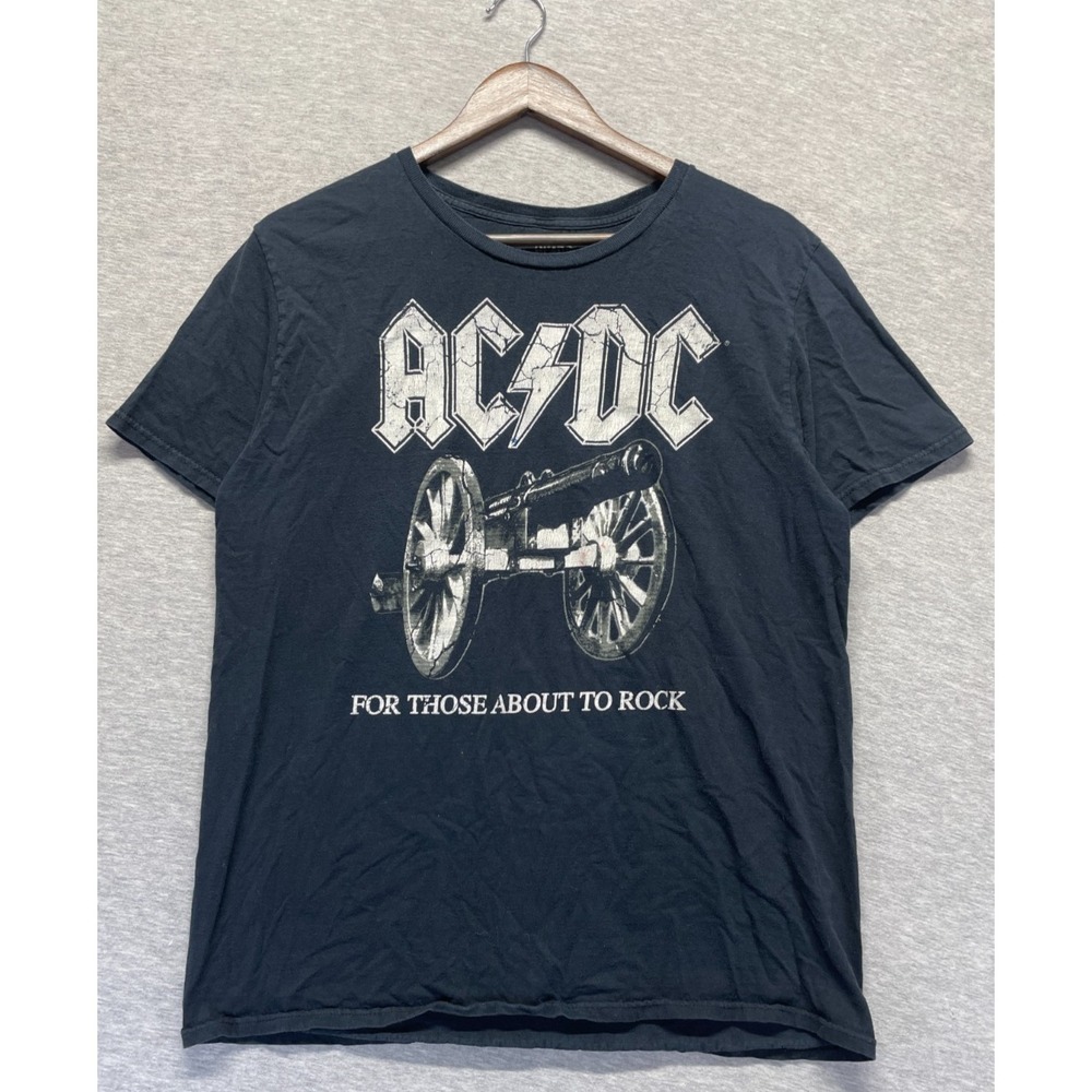 AC/DC Rock Band T Shirt Mens Large Black Graphic For Those About To Rock Cannon